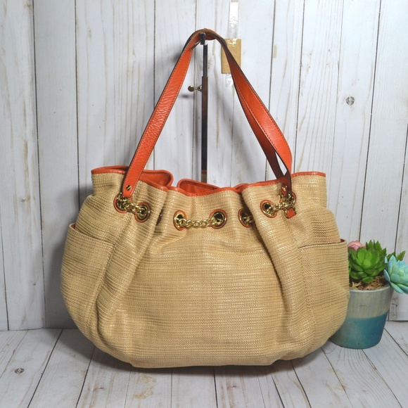 Michael Kors Drawstring Straw Satchel Bag - Picture 1 of 6
